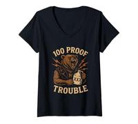 Women's 100 Proof Trouble Roaring Bear Moonshine Jug V-Neck T-Shirt