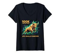 Womens 100k and beyond, BTC bulls forever, bitcoin crypto V-Neck T-Shirt