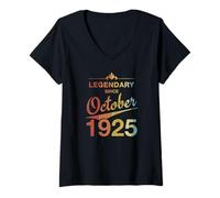 Womens 100th Birthday 100 Year Old Born in October 1925 Vintage V-Neck T-Shirt