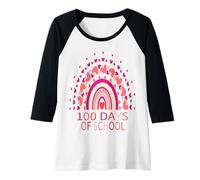 Womens 100th Day of School and Still Loving it 100 Rainbow Hearts Raglan Baseball Tee