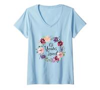 Womens 101 Years Loved Floral 101th Birthday Women 101 Years Loved V-Neck T-Shirt