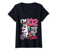 Womens 102 Birthday 102 Years Old 102nd Men Women Unicorn Funny V-Neck T-Shirt
