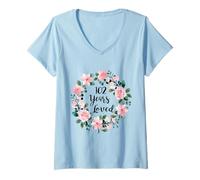 Womens 102 Years Loved Men Women 102 Years Old Cool 102nd Birthday V-Neck T-Shirt