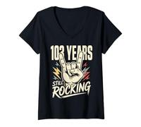 Women's 103 Years Still Rocking 103rd Birthday Funny 103 Biker V-Neck T-Shirt