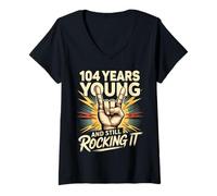 Women's 104 Years and Still Rocking It 104th Birthday Funny V-Neck T-Shirt