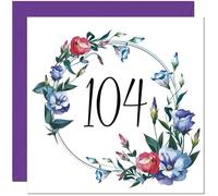 Women's 104th Birthday Card with Floral Design - Ladies Floral bday Birthday Card for 104 Year old Woman Ladies Grandma Nan Mum Aunt Friend Sister Nanny