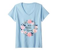 Womens 105 Years Loved 105th Birthday Floral 105 Year Old Men Women V-Neck T-Shirt