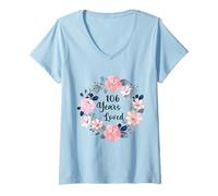 Womens 106 Years Loved 106th Birthday Floral 106 Year Old Men Women V-Neck T-Shirt