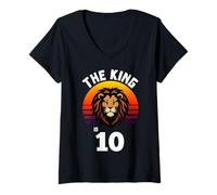 Women's 10th Birthday Animal Lion The King is 10 Year Old Funny V-Neck T-Shirt