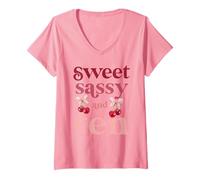 Womens 10th Birthday Girl Sweet Sassy and Ten 10 Years Old Cherry V-Neck T-Shirt