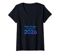 Womens 10th Grade Class of 2026 - Blue Gradient Edition V-Neck T-Shirt