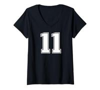 Womens 11 Number Eleven Team Sports Graphic Design Varsity Matching V-Neck T-Shirt