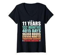 Womens 11 Years 132 Months of Being Awesome Funny 11th Birthday V-Neck T-Shirt