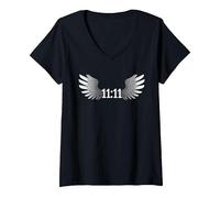 Women's 1111 Synchronicity Angel Number Manifestation Numerology Tee V-Neck T-Shirt, Black, X-Large
