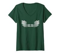 Women's 1111 Synchronicity Angel Number Manifestation Numerology Tee V-Neck T-Shirt, Dark Green, Large