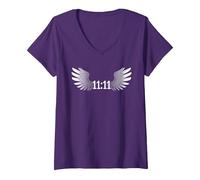 Women's 1111 Synchronicity Angel Number Manifestation Numerology Tee V-Neck T-Shirt, Purple, Medium