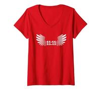 Women's 1111 Synchronicity Angel Number Manifestation Numerology Tee V-Neck T-Shirt, Red, Small