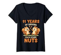 Women's 11th Wedding Anniversary 11 Years of Driving Each Other Nuts V-Neck T-Shirt