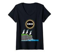 Women's 12 August 2026 Solar eclipses Lover Puffins Eclipse Glasses V-Neck T-Shirt