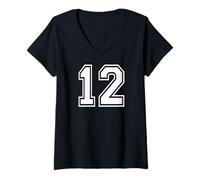Womens 12 Number Twelve Team Sports Graphic Design Matching Varsity V-Neck T-Shirt