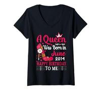 Women's 12th Birthday High Heel A Queen was Born in June 2014 V-Neck T-Shirt