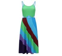 Womens 13 Going On 30 Jenna Rink Retro Rainbow Stripe Sexy Cut-Out Dress Summer Backless Sleeveless Party Costume Outfit, Colored, L