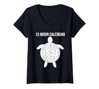 Women's 13 Moon Turtle Lunar Calendar Nature Design Shell V-Neck T-Shirt