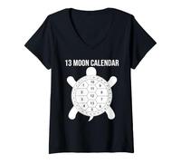 Women's 13 Moon Turtle Lunar Calendar Nature Design Shell V-Neck T-Shirt
