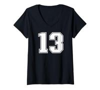 Womens 13 Number Thirteen Team Sports Graphic Varsity Matching V-Neck T-Shirt