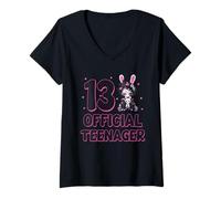 Womens 13 Official Teenager 13th Birthday Goth Bunny Anime Girl V-Neck T-Shirt
