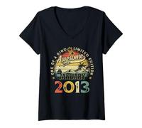Womens 13 Years Old Awesome January 2013 Vintage 13th Birthday Boys V-Neck T-Shirt
