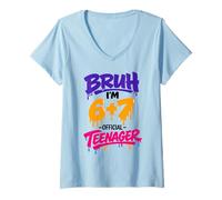 Women's 13th Birthday ice drip 13 Years Old Bruh i am 6 Plus 7 Math V-Neck T-Shirt