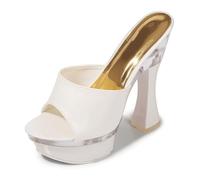 Women's 14cm High Heels | Platform Open-Toe Chunky Heel Sandals for Wedding, Graduation, Family Gatherings & Club Nights,White,7.5 UK