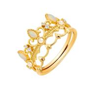 Women's 14K 585 Gold 2Pcs Ring Set Wedding Band Rings Opal, Size O 1/2