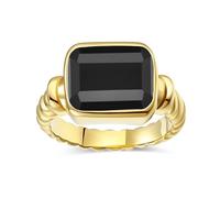 Women's 14K Gold Plated Statement Rings Emerald Cut Black Onyx Ring Stainless Steel Chunky Gold Rings Womens Gift Size Q