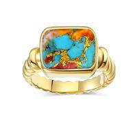Women's 14K Gold Plated Statement Rings Emerald Cut Teal Turquoise/Black Onyx/Rose Quartz Crystal Ring Stainless Steel Chunky Gold Rings Womens Gift Size J1/2-T1/2