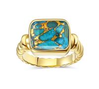 Women's 14K Gold Plated Statement Rings Emerald Cut Teal Turquoise/Black Onyx/Rose Quartz Crystal Ring Stainless Steel Chunky Gold Rings Womens Gift Size J1/2-T1/2