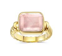 Women's 14K Gold Plated Statement Rings Emerald Cut Teal Turquoise/Black Onyx/Rose Quartz Crystal Ring Stainless Steel Chunky Gold Rings Womens Gift Size J1/2-T1/2