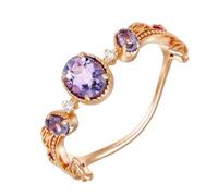 Women's 14K Rose Gold Au585 Leaf Engagement Band Amethyst, Size O 1/2