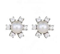 Women's 14K White Gold 585 Snowflake Earrings Pearl & Moissanite