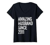 Womens 14th Wedding Anniversary for Husband Since 2011 14 Year V-Neck T-Shirt