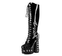 Women's 15CM Chunky Heel Platform Knee High Boots - Fall Winter Tall Boots for Costume Party, Night Club, and Daily Fashion,Black,3 UK