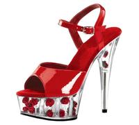 Women's 15CM High Heel Sandals, Clear Platform Stiletto Heeled Sandals, Open Toe Ankle Strap Women with Pink Rose Glitter for Party Prom Club