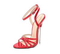 Women's 16cm/6.3 Inch Extreme High Heel Sandals - Adjustable Ankle Strap Open Toe Crossdressing Performances Shoes,Red,7 UK