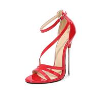 Women's 16cm/6.3 Inch Extreme High Heel Sandals - Adjustable Ankle Strap Open Toe Crossdressing Performances Shoes,Red,6.5 UK