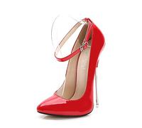 Women's 16cm Sexy Stiletto Pumps Ankle Strap High Heels Pointed Wedding Party Dress Shoes (5,Red)