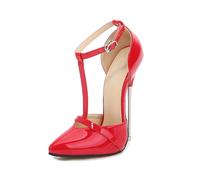 Womens 16cm Ultra-high Heel Pointed Toe Stiletto Pumps Fashion Ankle Strap High Heel Sandal Shoes (10.5,Red)