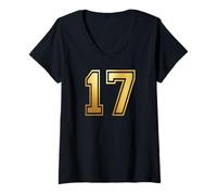 Women's 17 Number Seventeen Team Sports Graphic Varsity Matching V-Neck T-Shirt