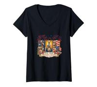Women's 1776-2026 Proud 250th Freedom 4th July Three Cute Donkeys V-Neck T-Shirt