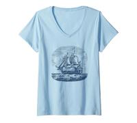 Women's 1776 American Revolution History Vintage Sailing Ship Art V-Neck T-Shirt